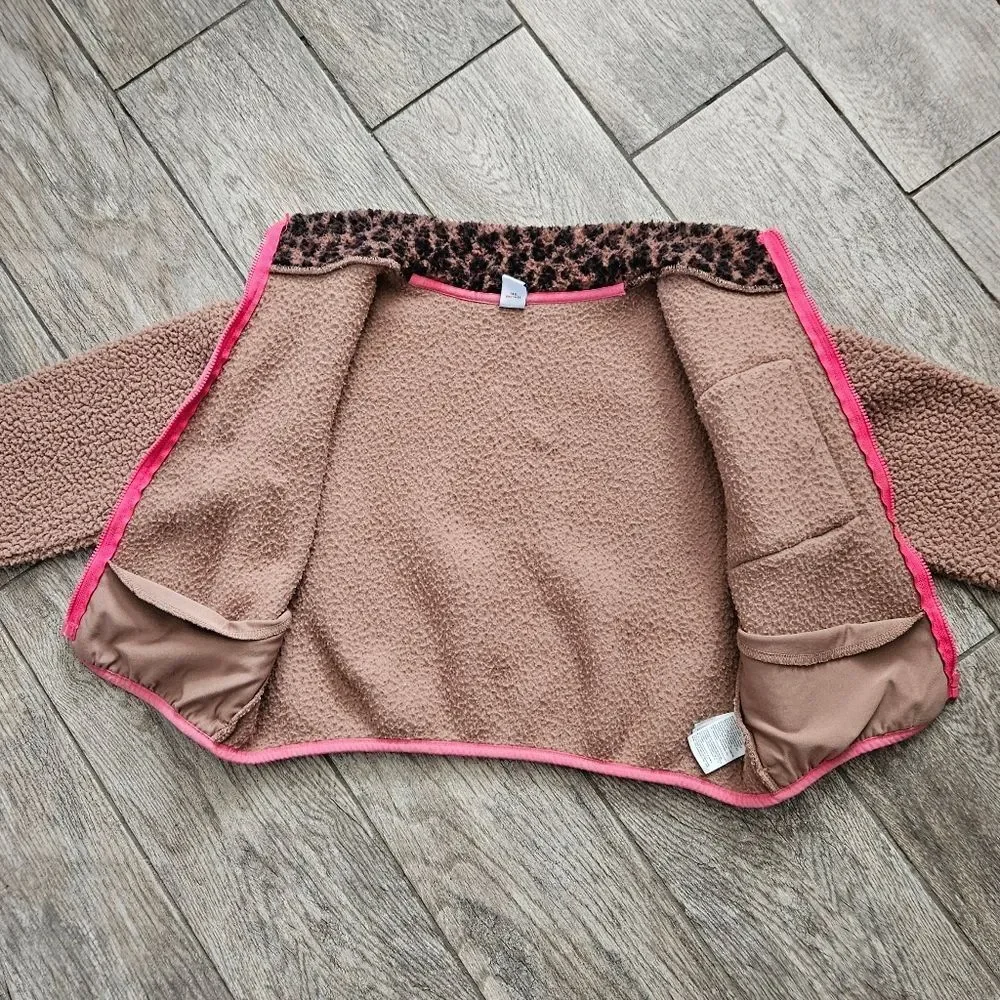 Old Navy Tan Fleece Jacket with Pink Trim Size S